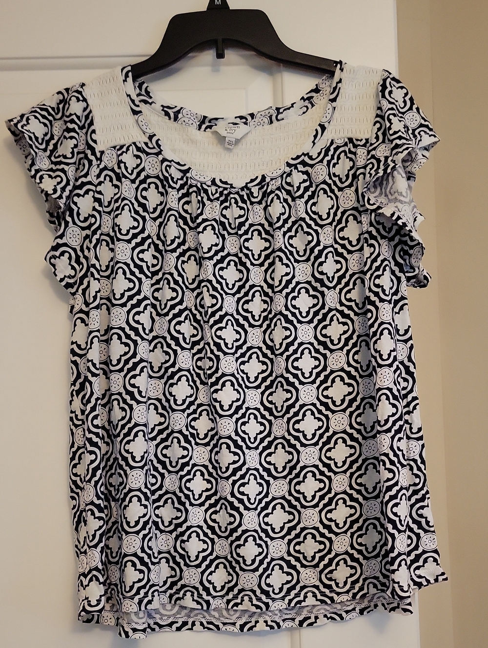 crown & ivy Navy Blue and White Geometric Short-Sleeve Tee